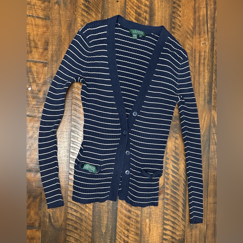 Lauren Ralph Lauren Navy Striped Cardigan